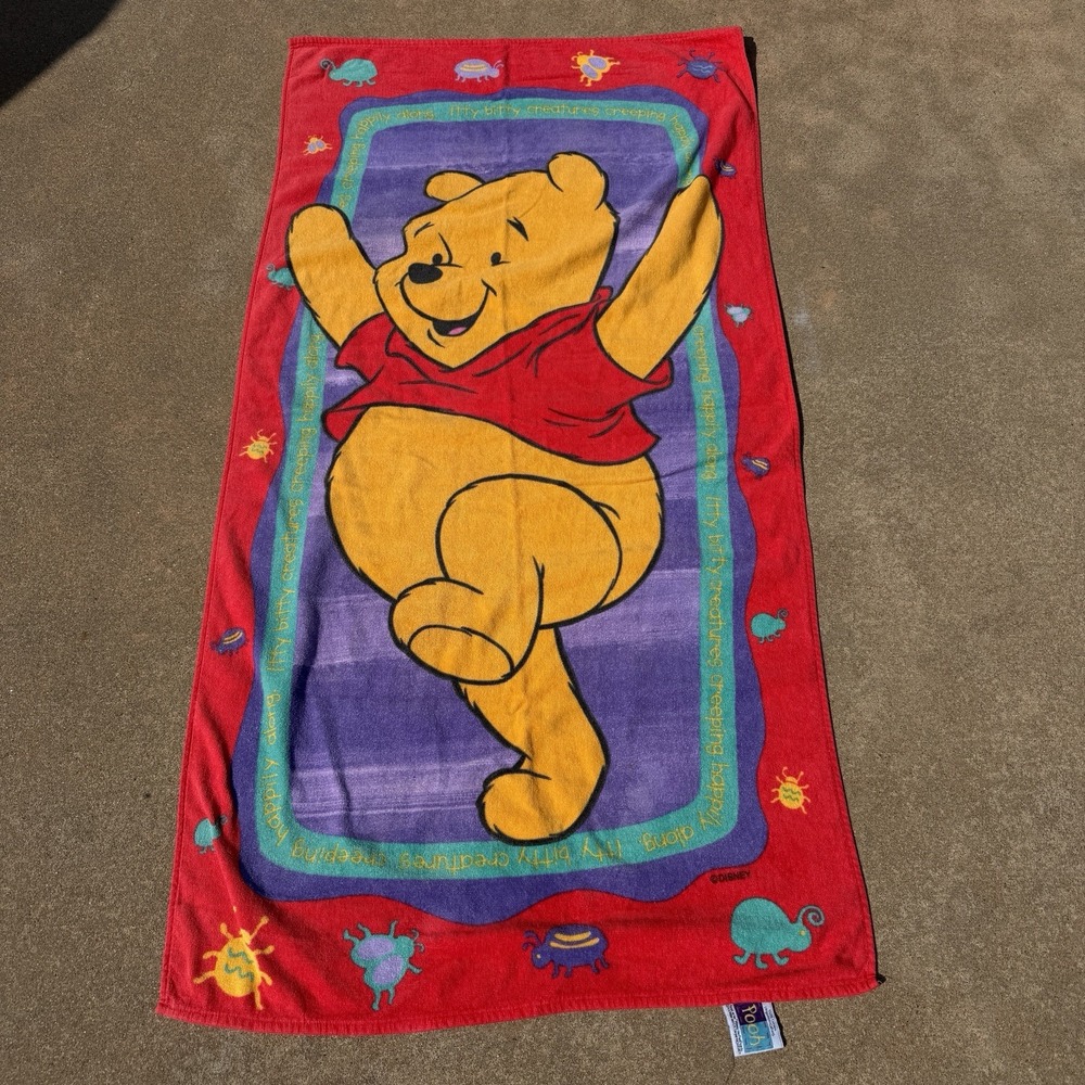 Vintage Winnie the Pooh Dancing Beach Towel 90s Disney Franco